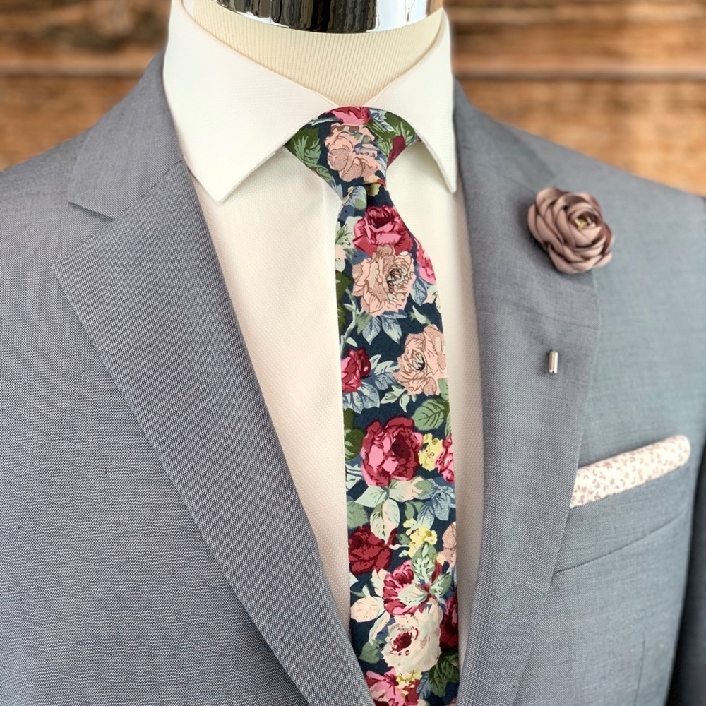 Men’s Navy Bohemian Floral Slim Necktie